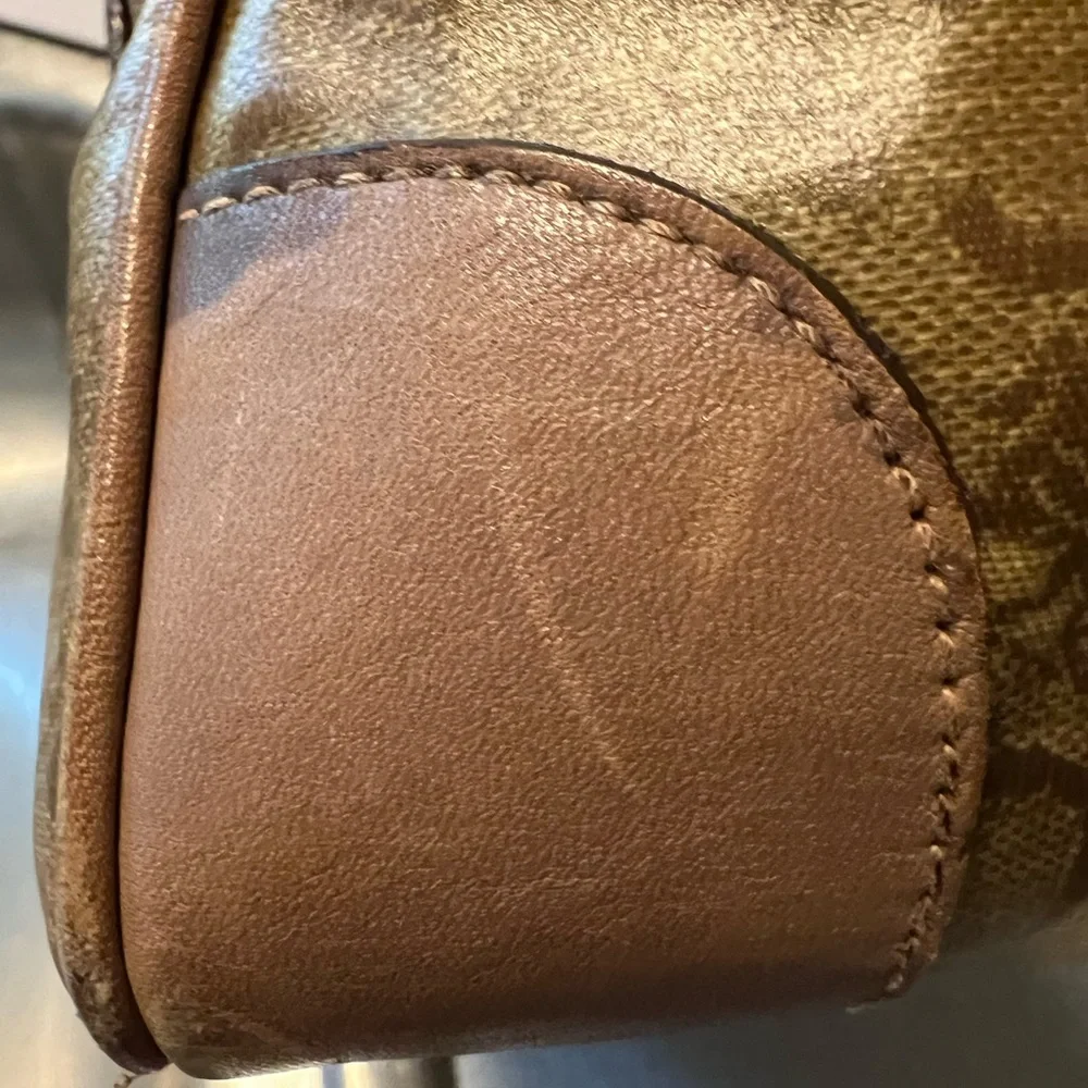 CELINE Tan Boston style Satchel Vintage Monogrammed Leather Accent